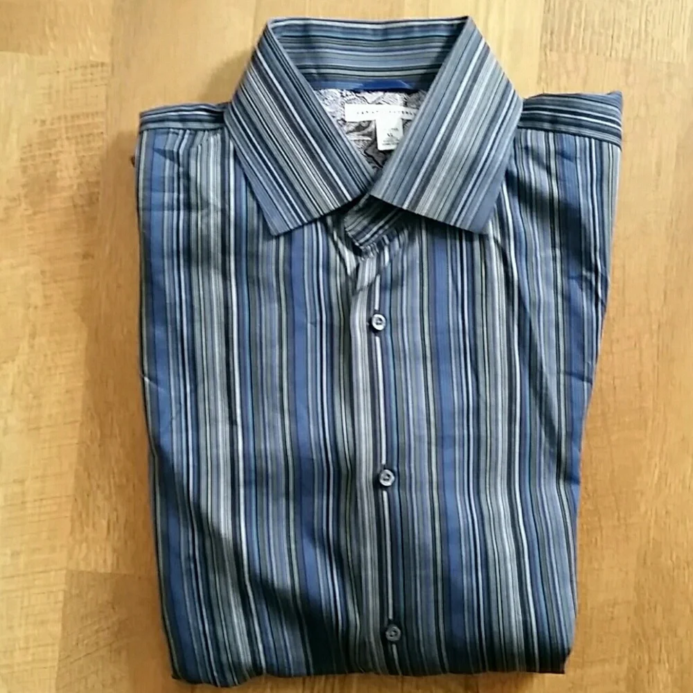 Banana Republic Mens Long Sleeve Blue and Gray Striped Buttondown Shirt‎ Size XL